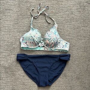 Floral Bikini Set with Navy Bottoms